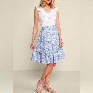 Talisa Linen Blend Skirt Womens Plus Blue and White Heritage Paisley 1X NWOT